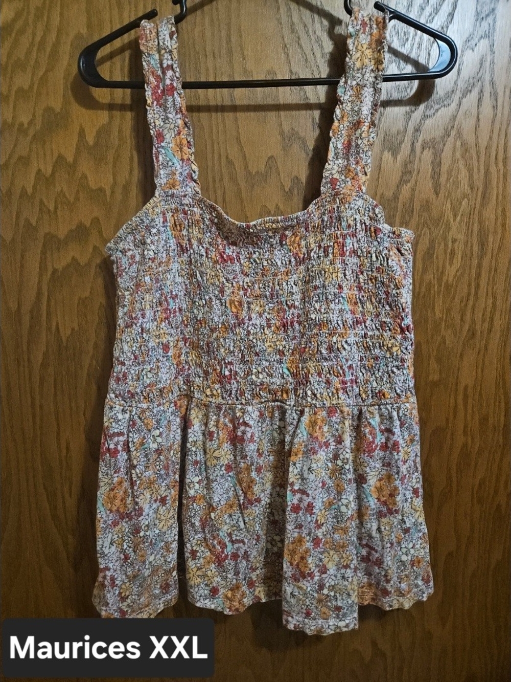 Maurices Floral Smocked Peplum Tank - Rust, Mustard, Cream